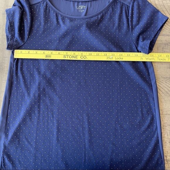 Loft Mixed Media Navy Raised Polka Dot Short Sleeve Tee-Shirt - Medium - Picture 9 of 10